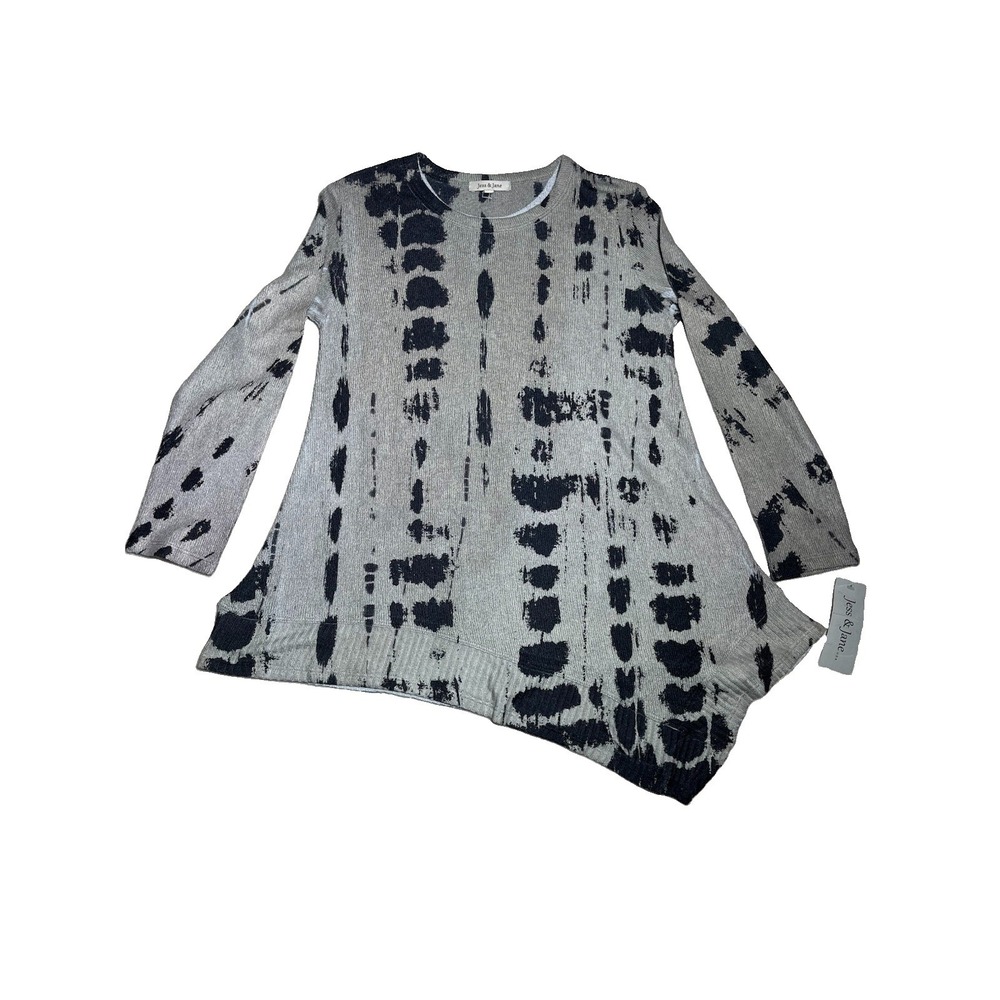 Jess & Jane Shirt Womens Small Multicolor Abstract Crew Neck Tunic Top NWT